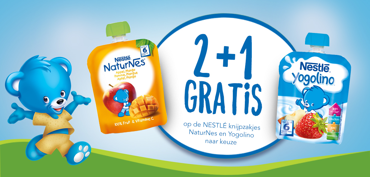Nestlé knijpzakjes NaturNes/Yogolino 2+1 gratis