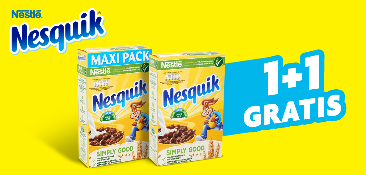 Nestlé Nesquik ontbijtgranen 1+1 gratis