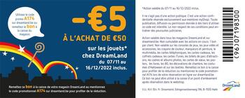 Coupon DreamLand : 5€ de réduction à l'achat de 50€