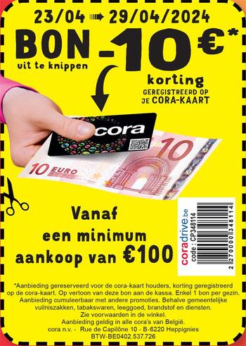 Cora kortingsbon : -€10 bij aankoop vanaf €100